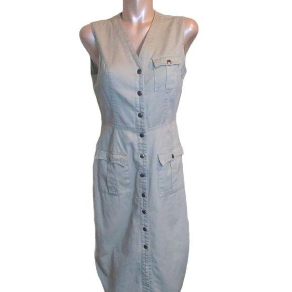NY JEAN BUTTON DOWN UTILITY KHAKI DRESS SIZE 10